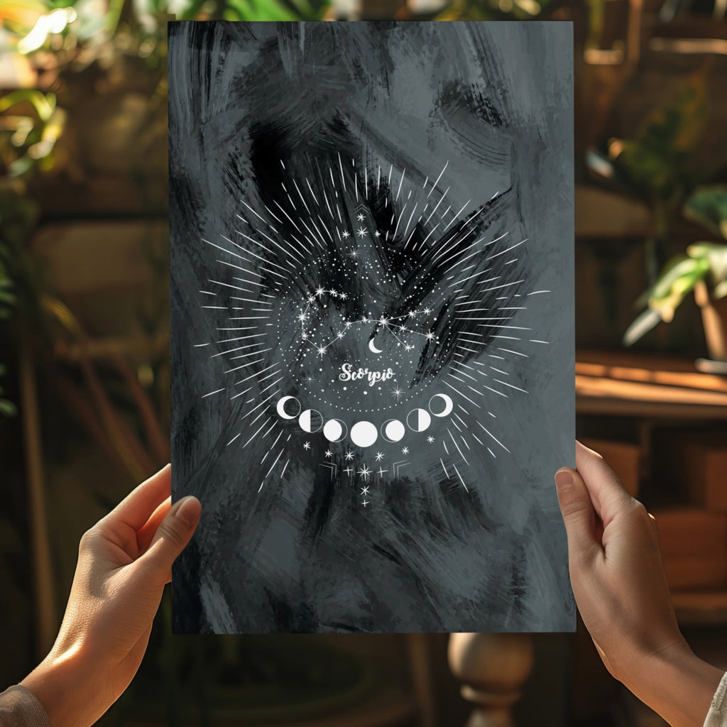 Charcoal Scorpio Constellation Moon Aluminum Print