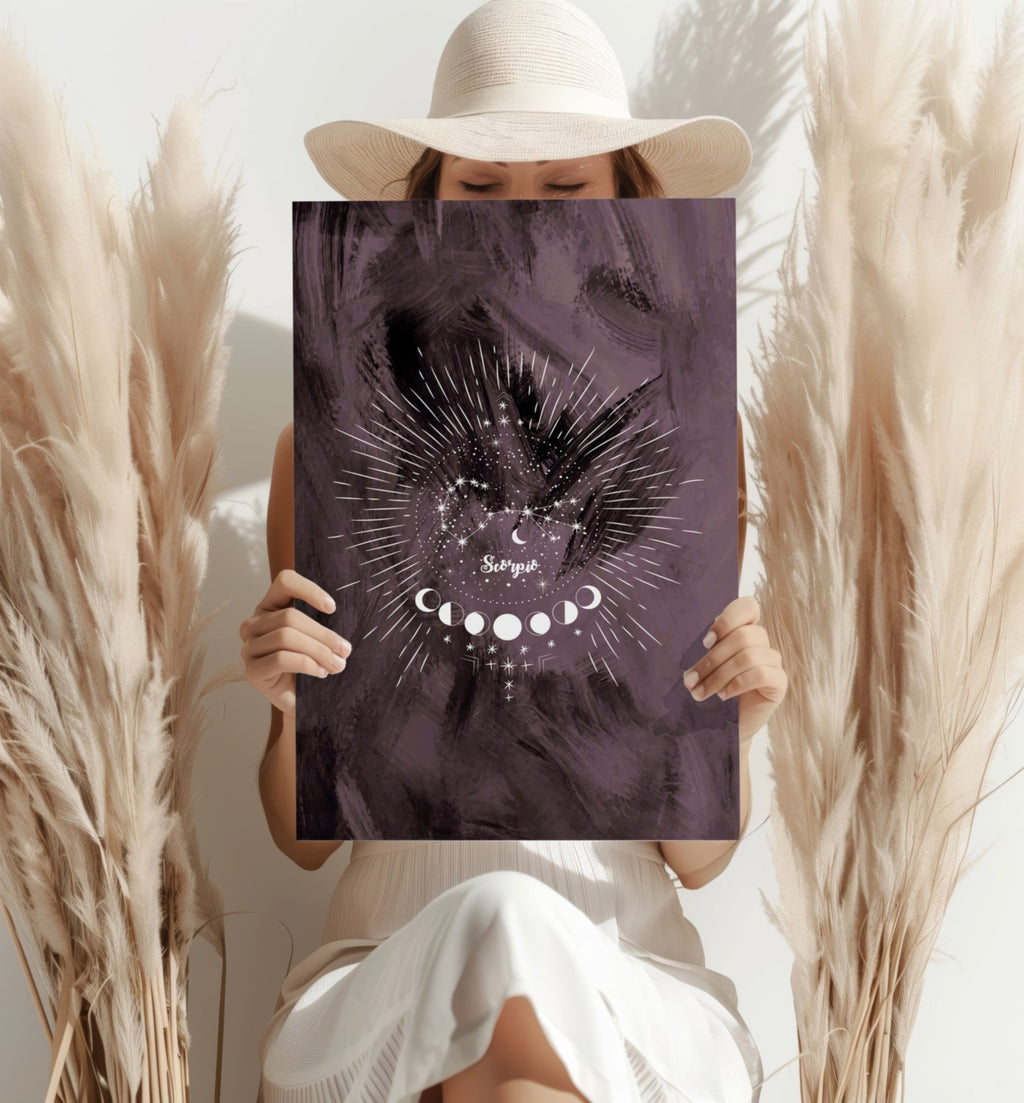 Plum Scorpio Constellation Moon Phases Aluminum Print