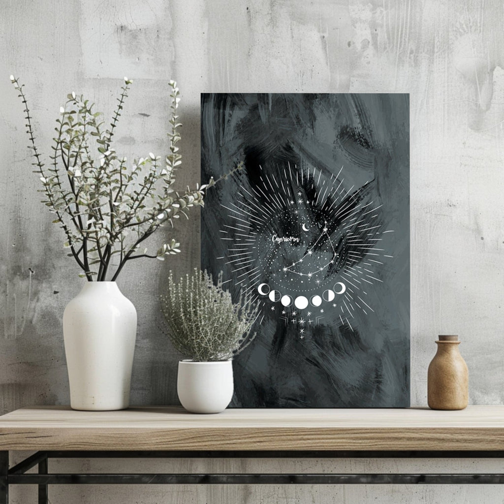 Charcoal Capricorn Constellation Moon Aluminum Print