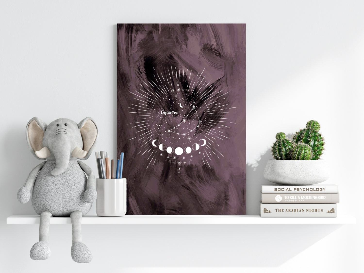 Plum Capricorn Constellation Moon Phases Aluminum Print