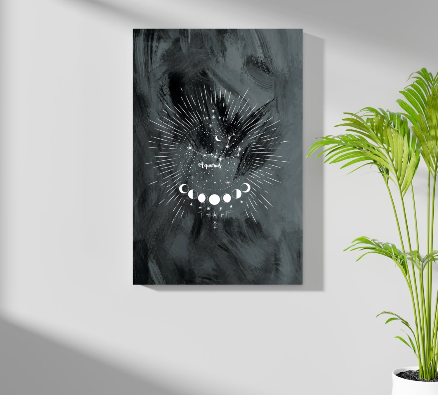 Charcoal Aquarius Constellation Moon Aluminum Print