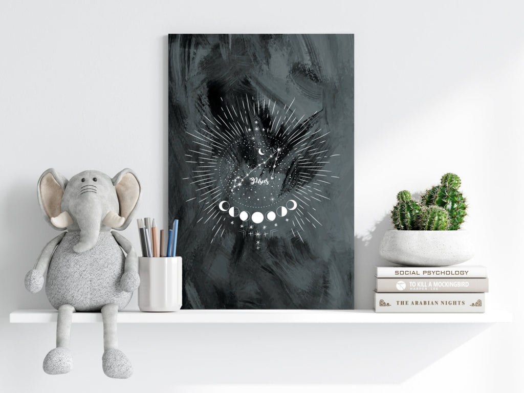 Charcoal Pisces Constellation Moon Aluminum Print