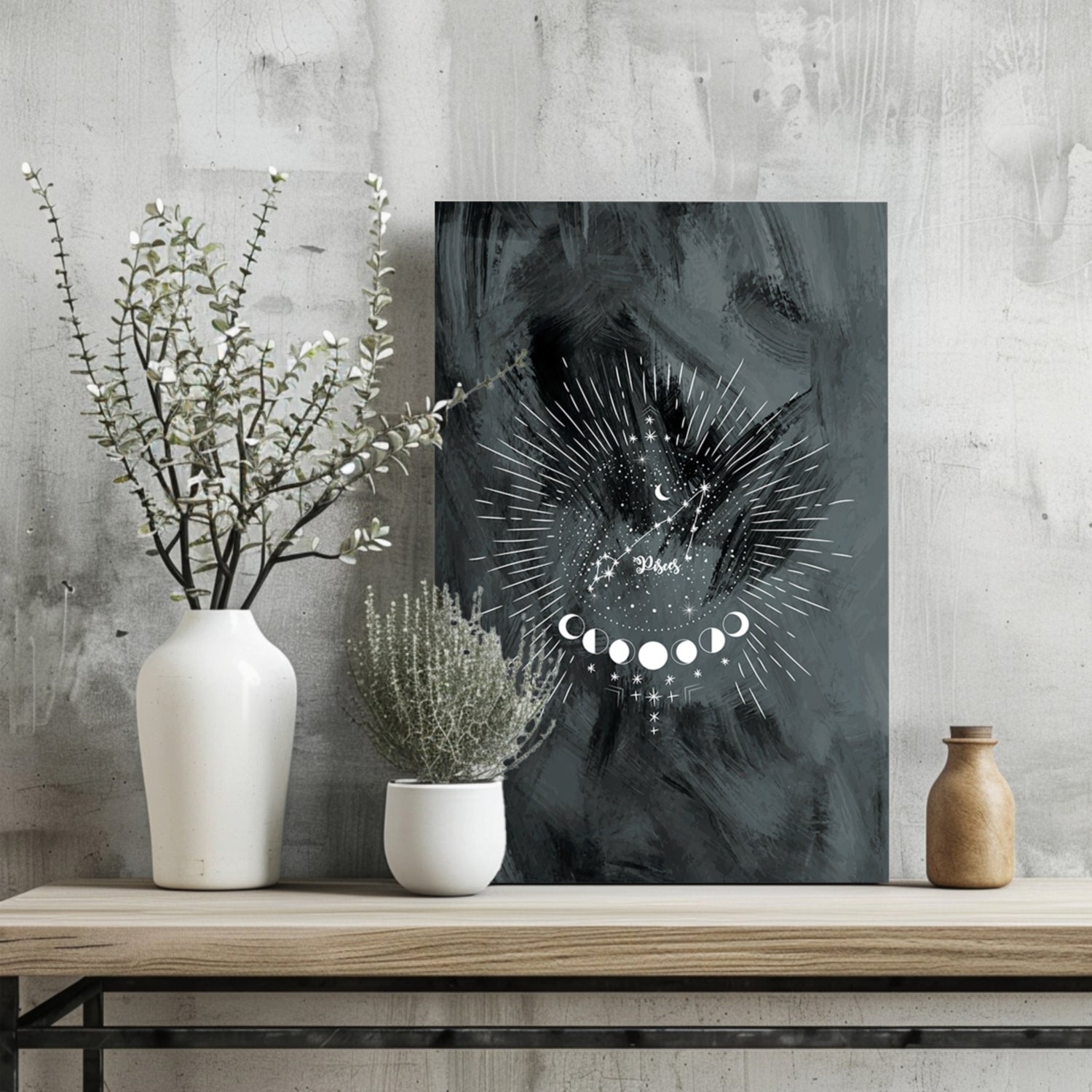 Charcoal Pisces Constellation Moon Aluminum Print