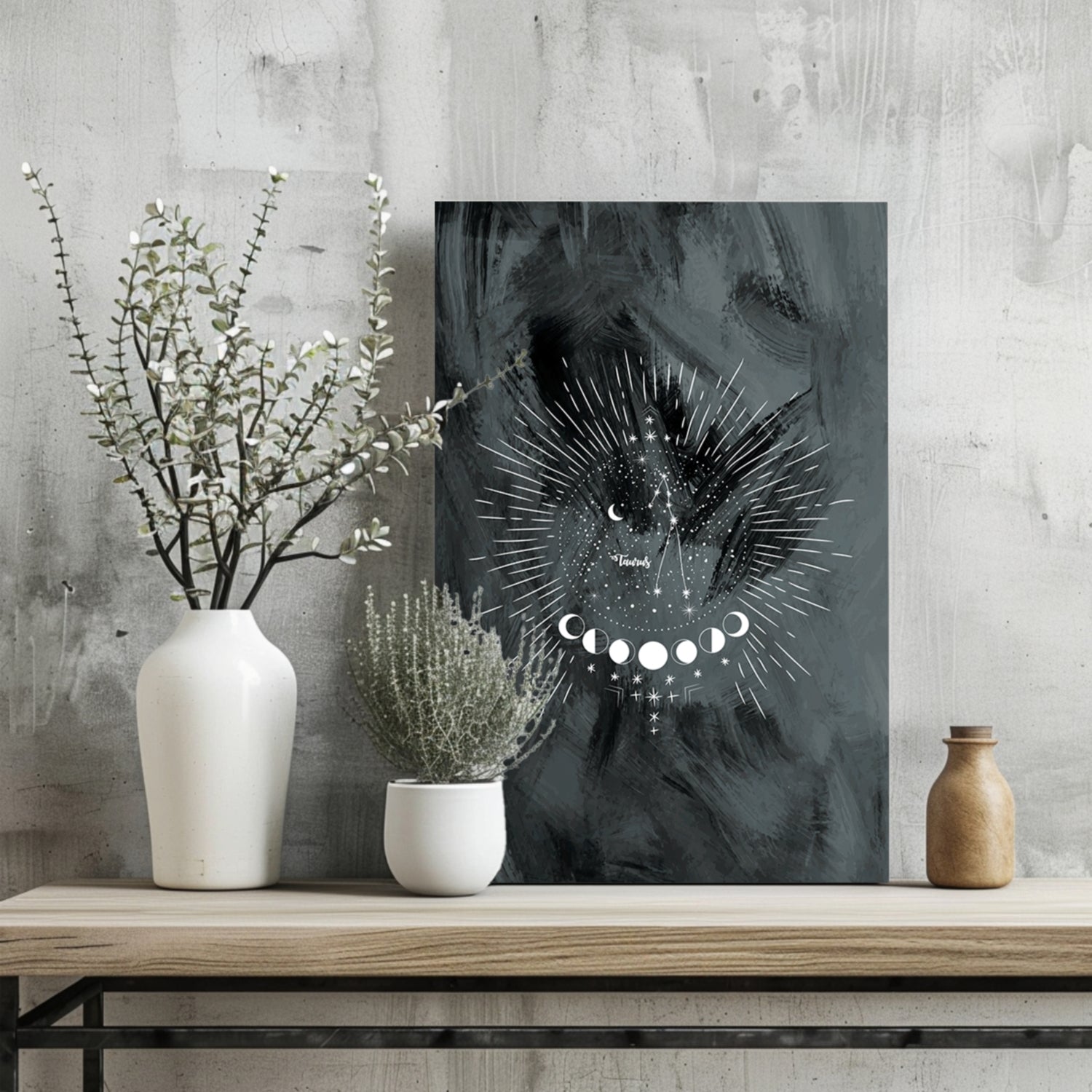 Charcoal Taurus Constellation Moon Aluminum Print