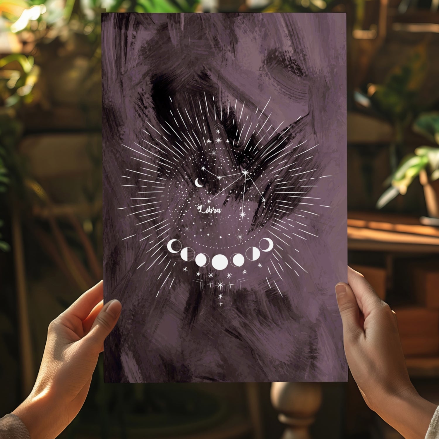 Plum Libra Constellation Moon Phases Aluminum Print