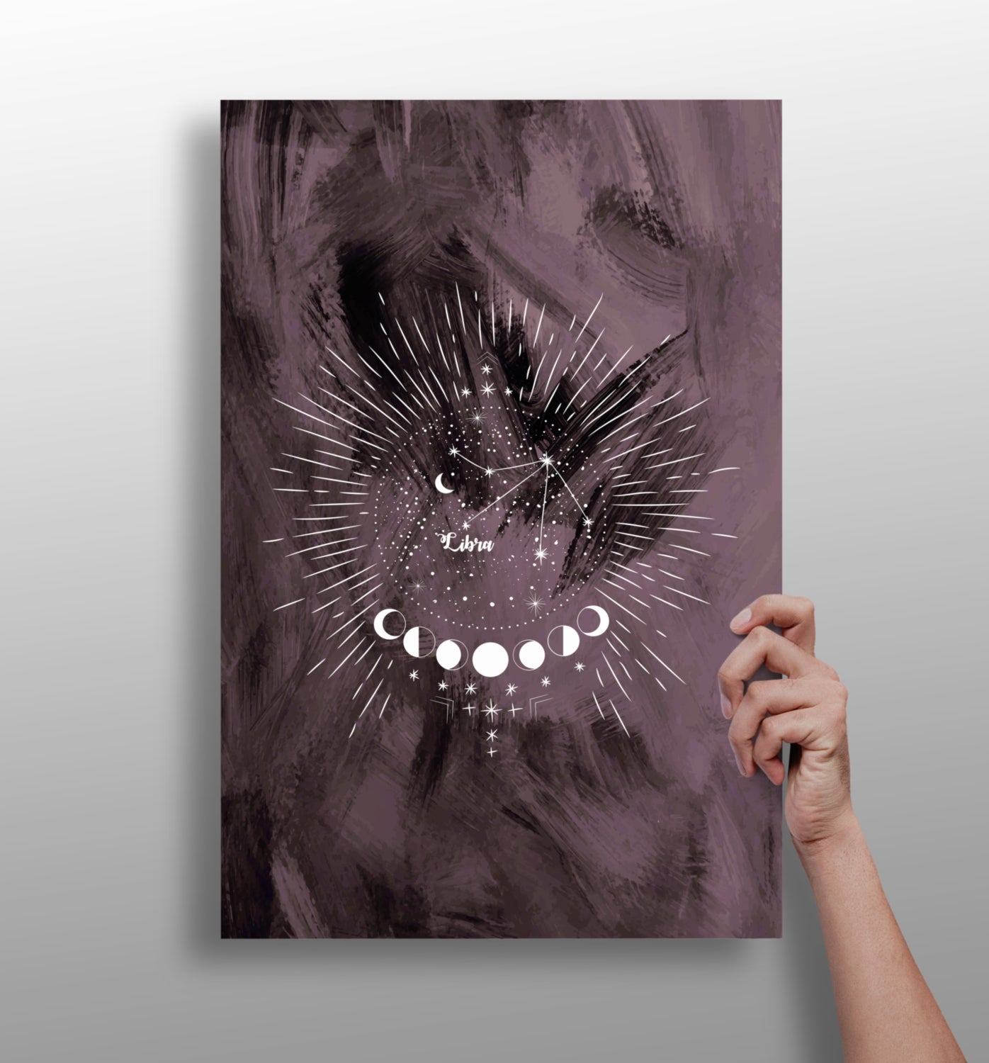 Plum Libra Constellation Moon Phases Aluminum Print
