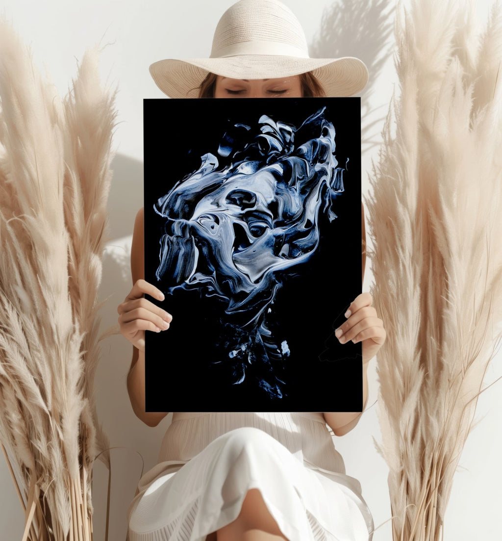 Icy Blue Smoke Abstract Aluminum Print