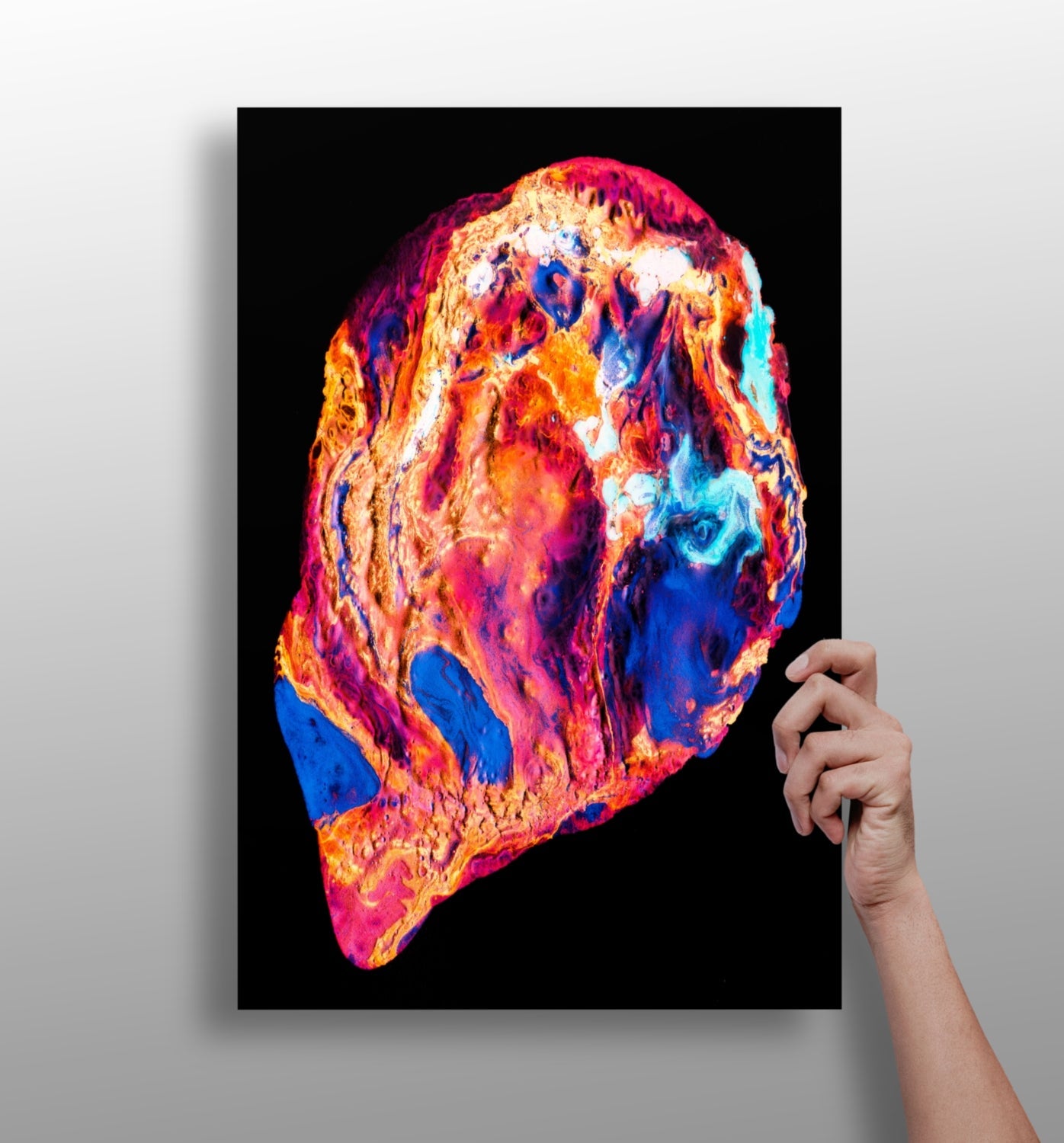 Molten Fire and Blue Abstract Aluminum Print