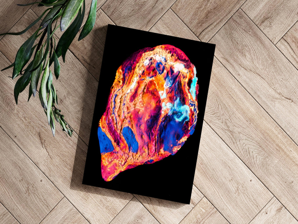Molten Fire and Blue Abstract Aluminum Print