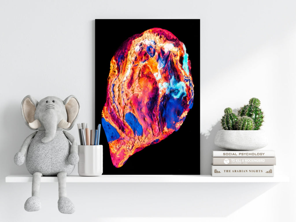 Molten Fire and Blue Abstract Aluminum Print