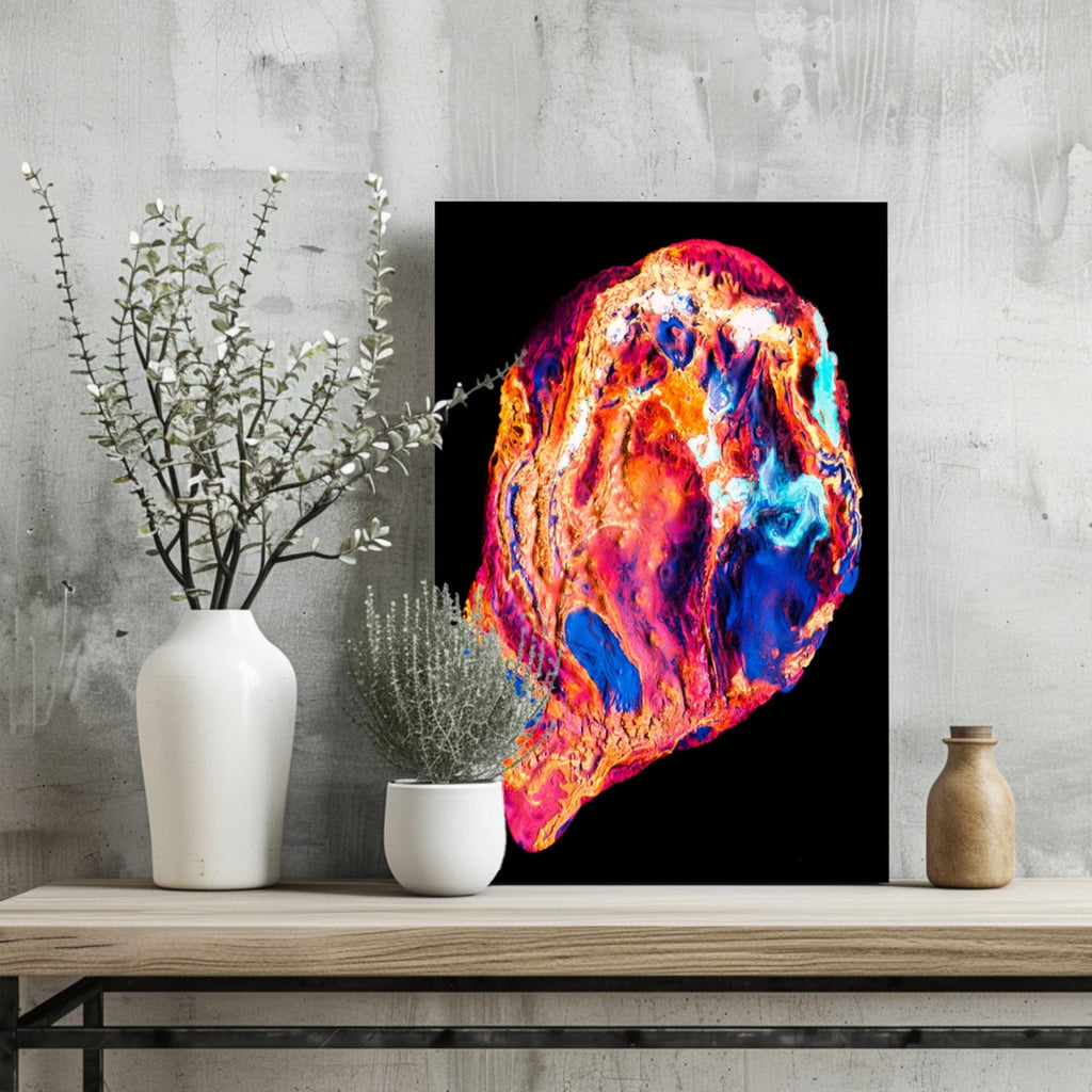 Molten Fire and Blue Abstract Aluminum Print