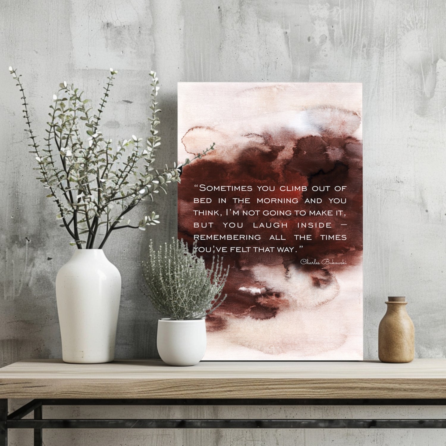 Rust Watercolor Wash Morning Quote Aluminum Print