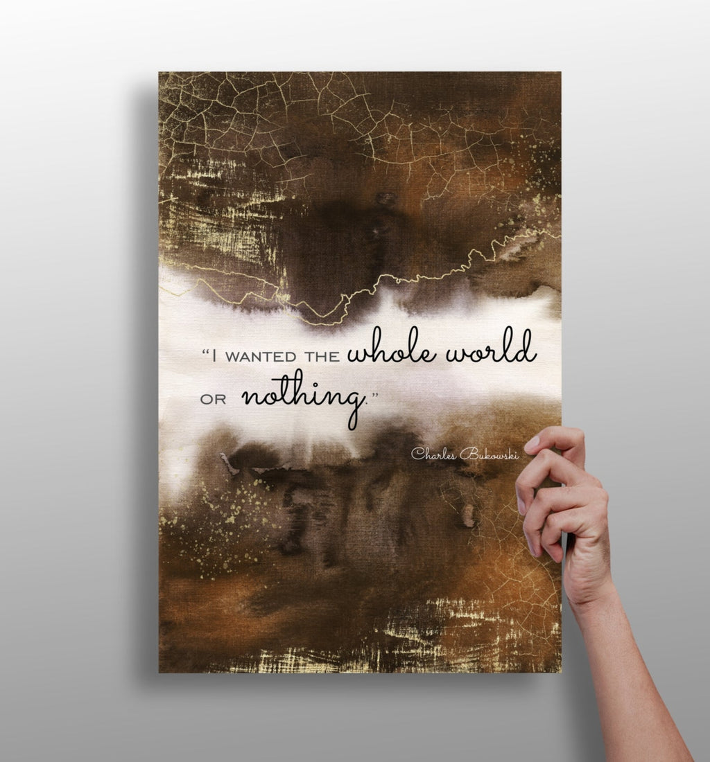 Brown Gold Cracked Ink Whole World Quote Aluminum Print