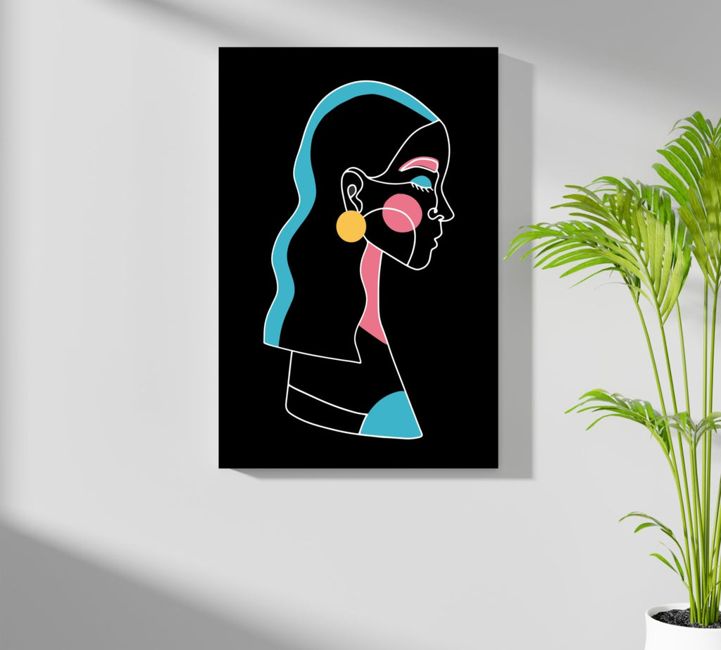 Yellow Earring Line Art Woman Profile Aluminum Print