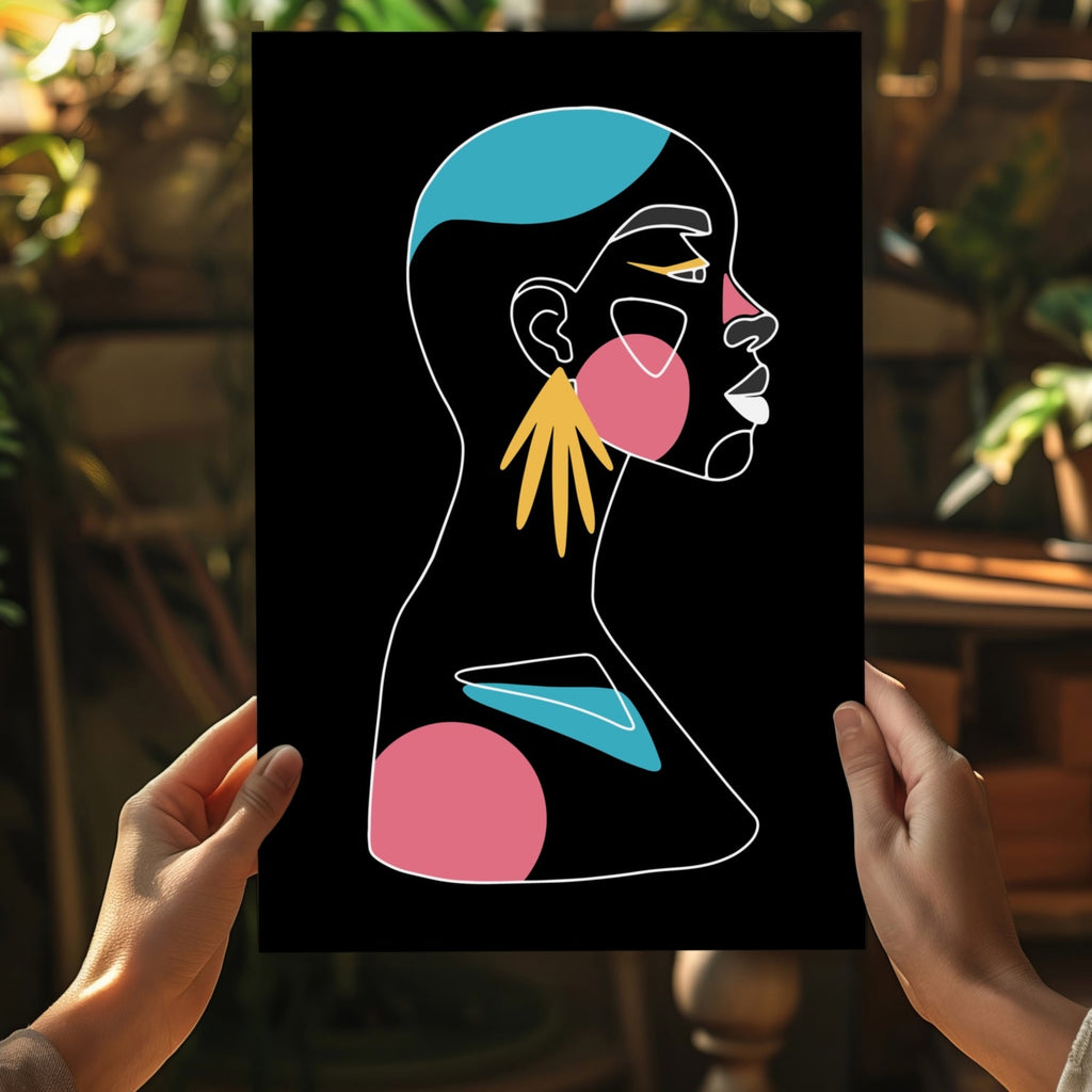 Fan Earring Pink Circles Line Art Woman Aluminum Print