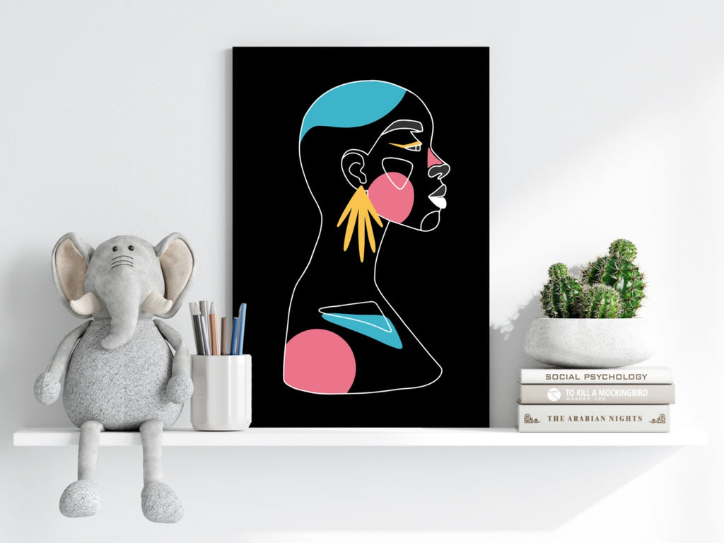 Fan Earring Pink Circles Line Art Woman Aluminum Print