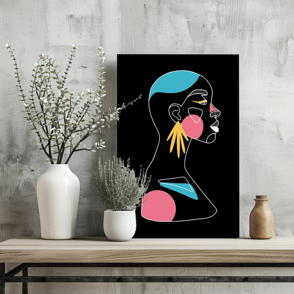 Fan Earring Pink Circles Line Art Woman Aluminum Print