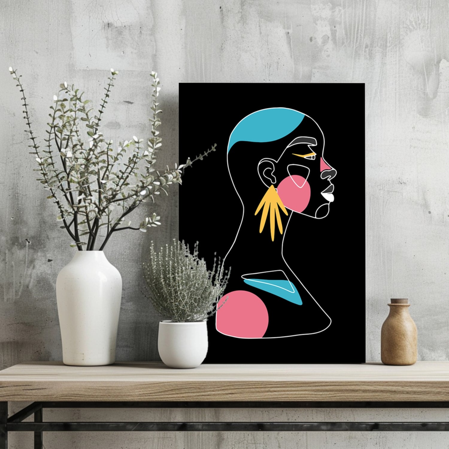 Fan Earring Pink Circles Line Art Woman Aluminum Print