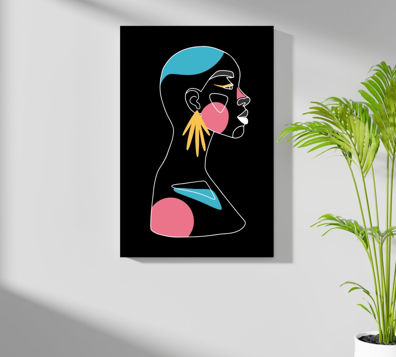 Fan Earring Pink Circles Line Art Woman Aluminum Print