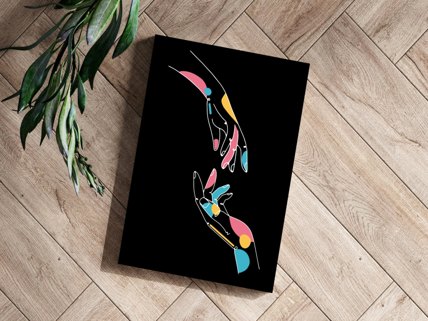 Two Reaching Hands Line Art On Black Aluminum Print