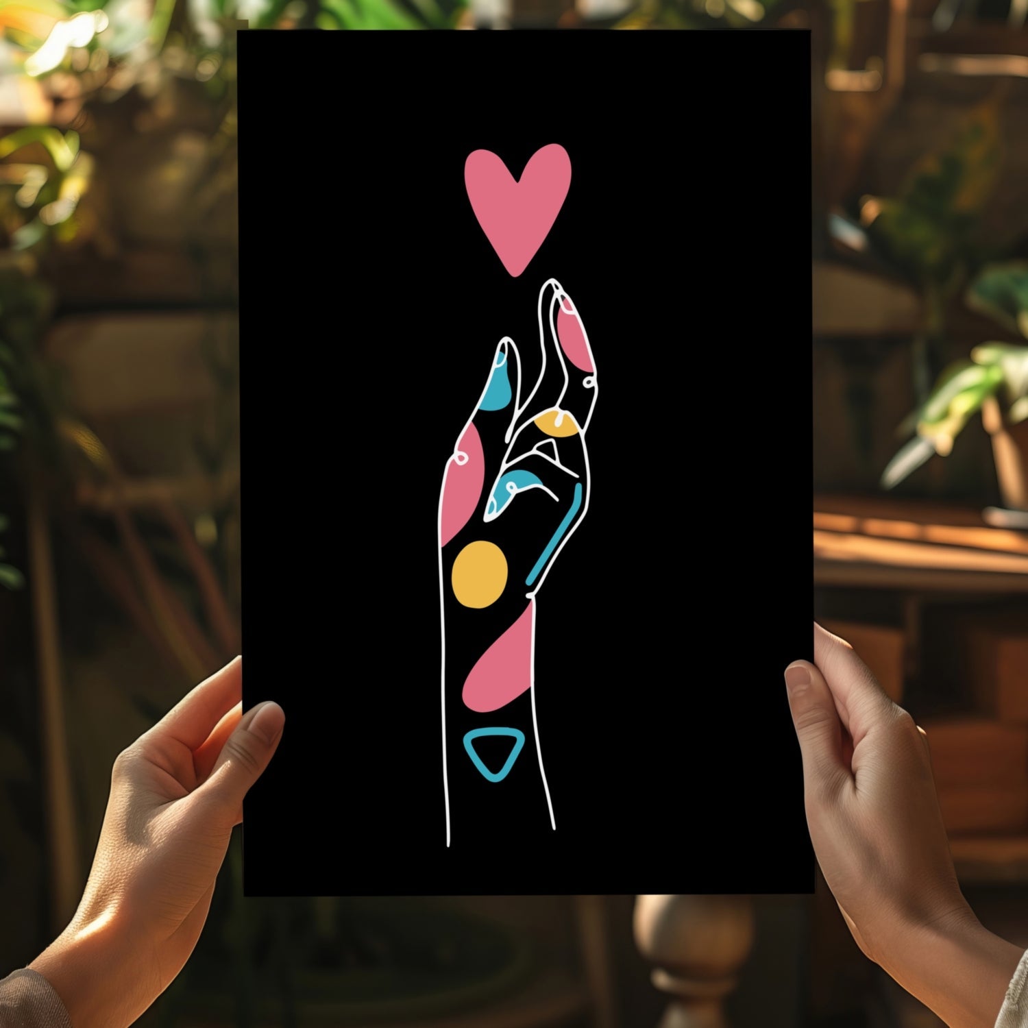 Hand Reaching Pink Heart Line Art Aluminum Print