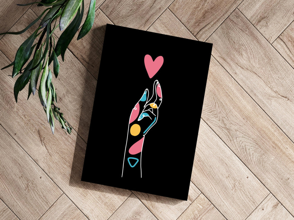 Hand Reaching Pink Heart Line Art Aluminum Print