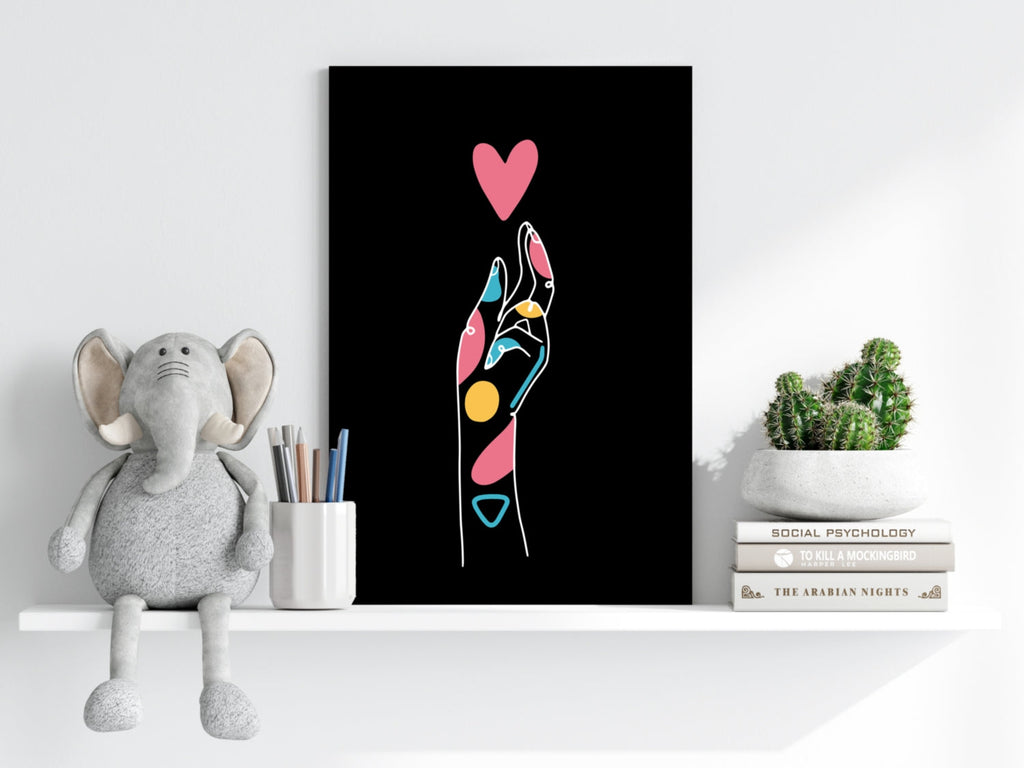 Hand Reaching Pink Heart Line Art Aluminum Print