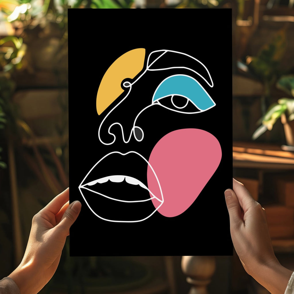 Single Line Eye and Lips Face Aluminum Print