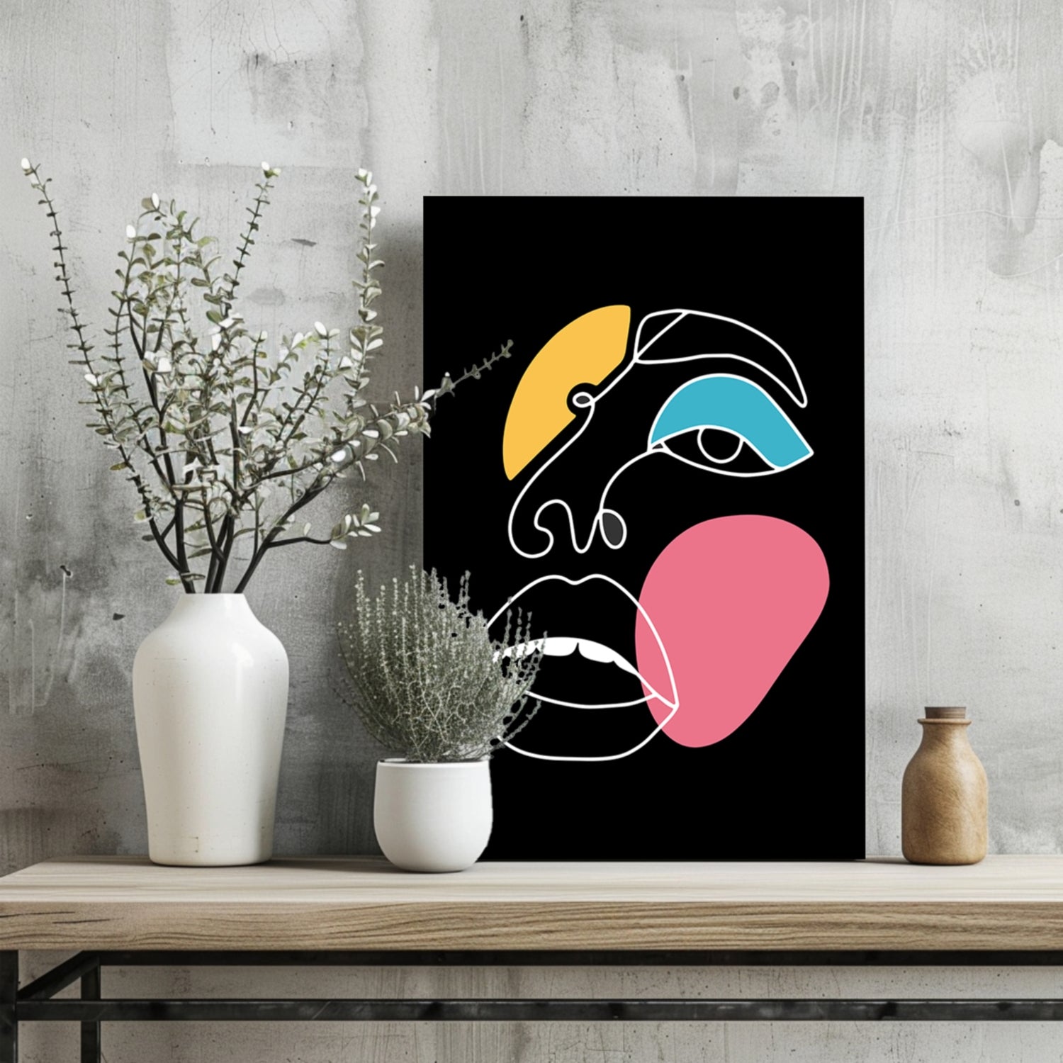 Single Line Eye and Lips Face Aluminum Print