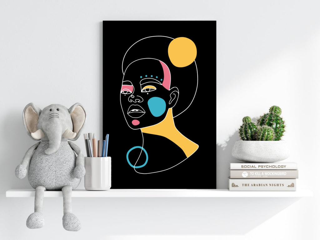 Golden Moon Afro Woman Line Aluminum Print