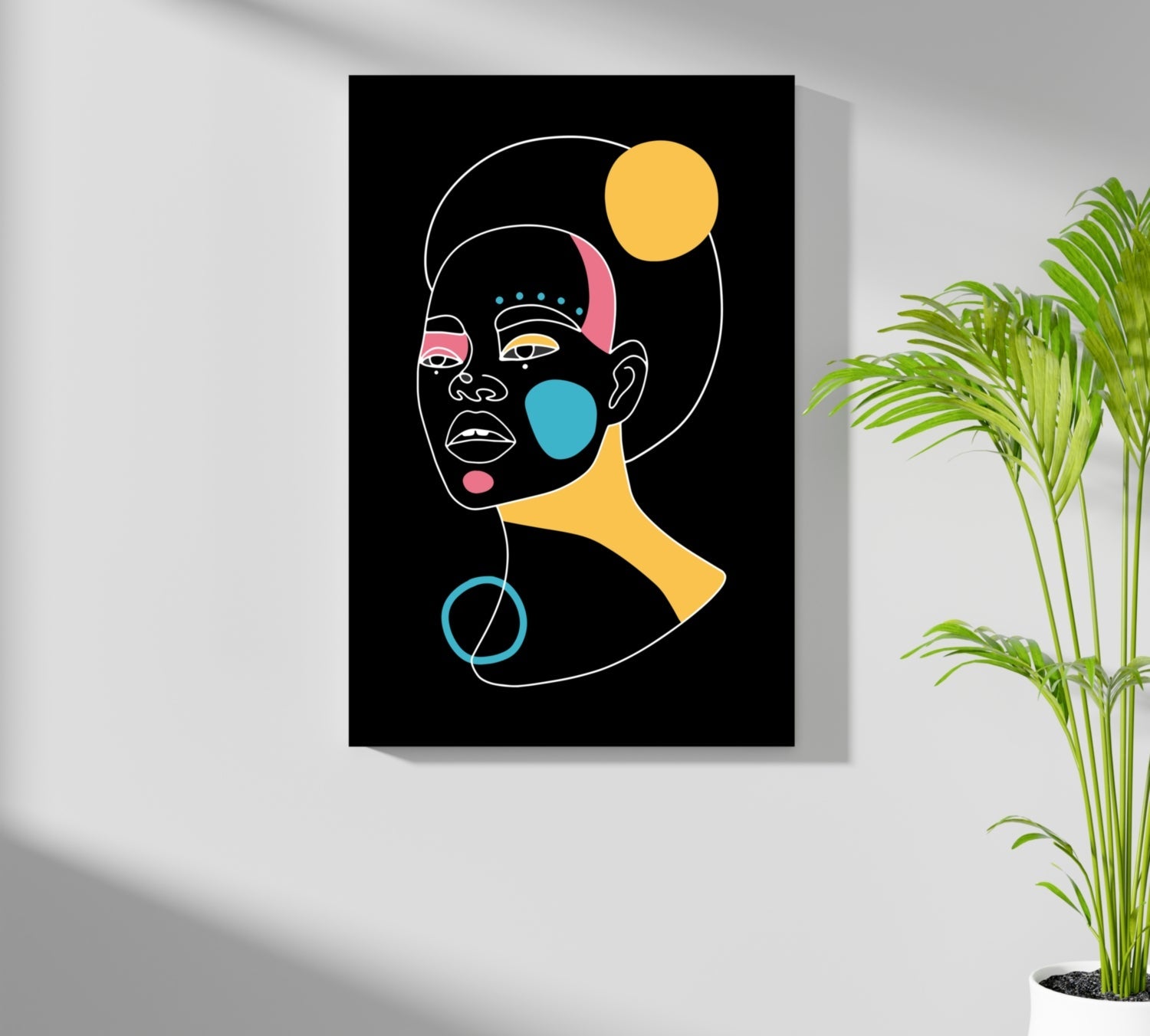 Golden Moon Afro Woman Line Aluminum Print