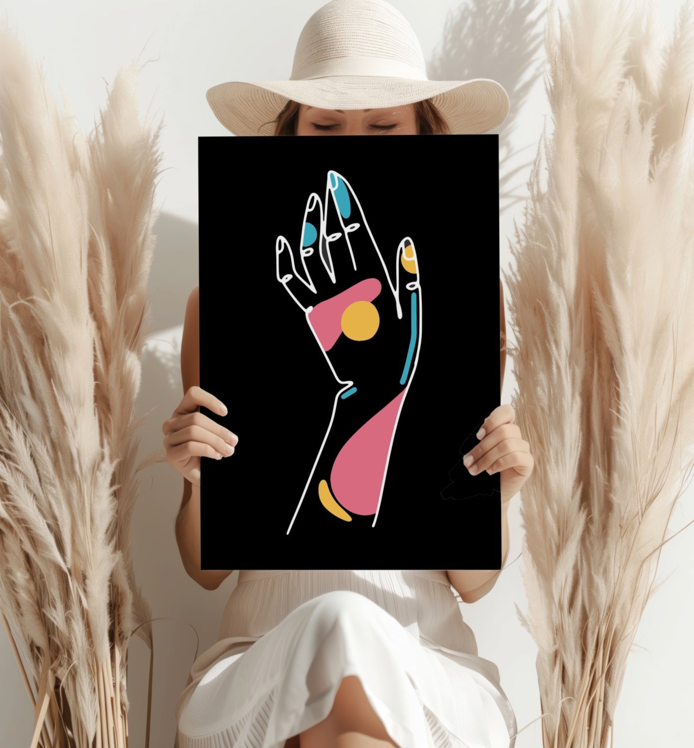 Raised Hand Colored Nails Line Aluminum Print