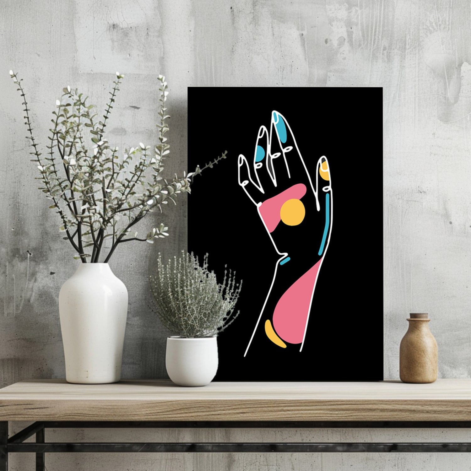 Raised Hand Colored Nails Line Aluminum Print
