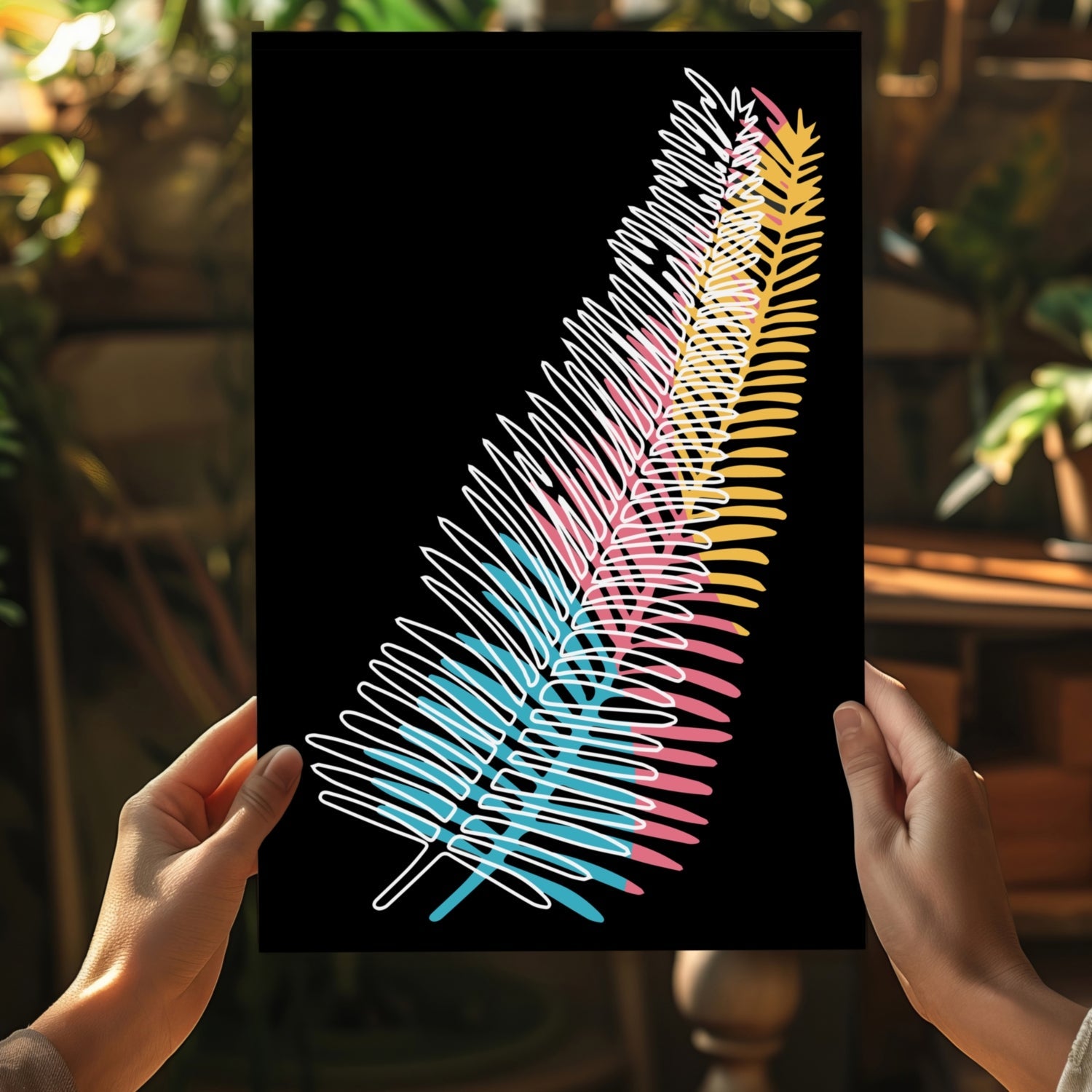 Neon Gradient Scribble Fern Aluminum Print