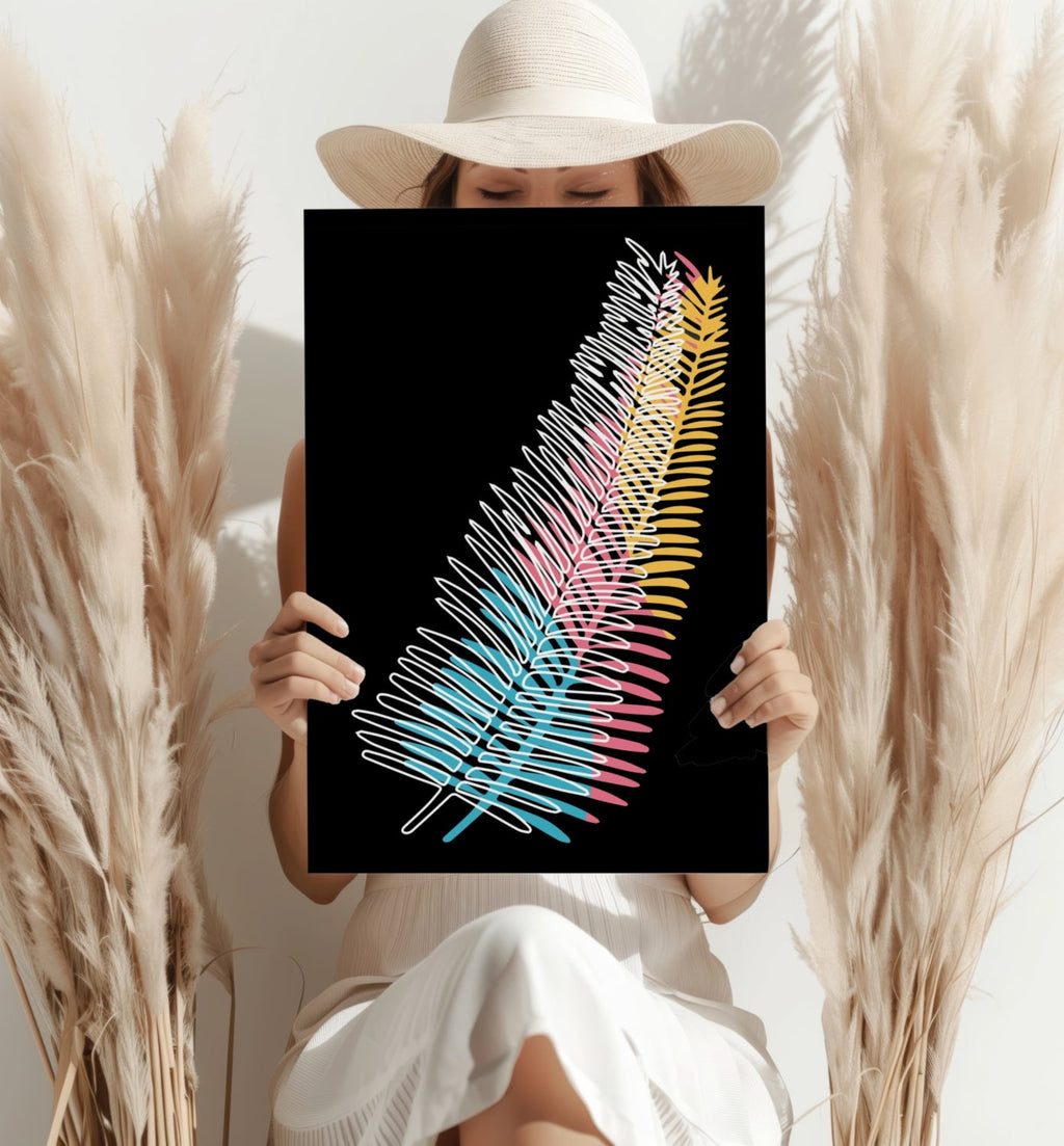 Neon Gradient Scribble Fern Aluminum Print