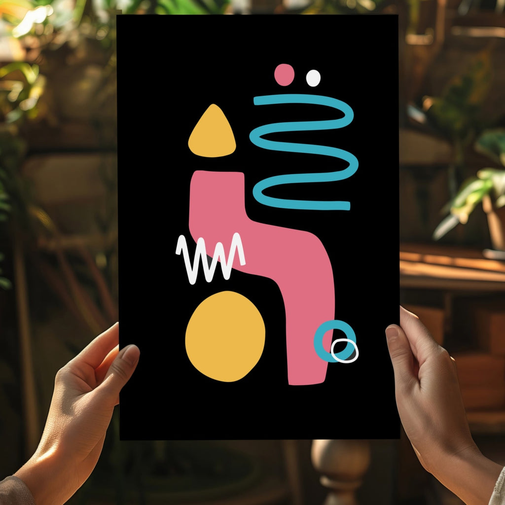 Black Backdrop Pink Squiggle Shapes Aluminum Print