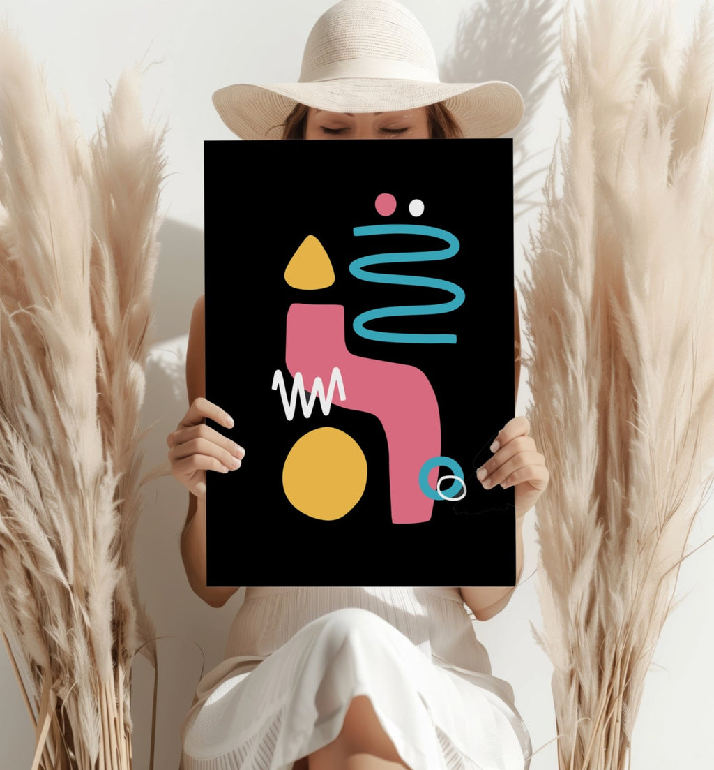 Black Backdrop Pink Squiggle Shapes Aluminum Print