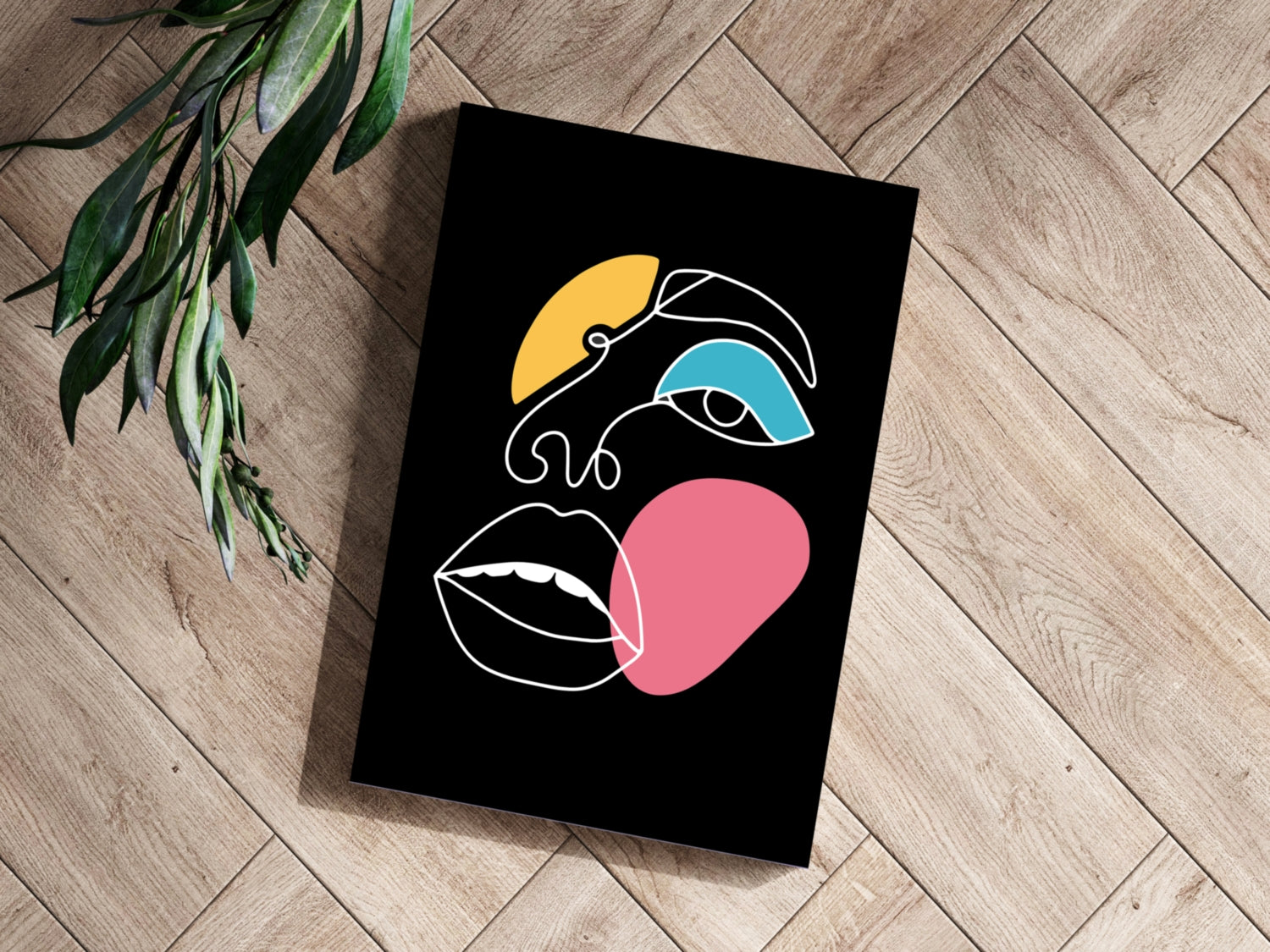Black One Line Colorblock Face Aluminum Print