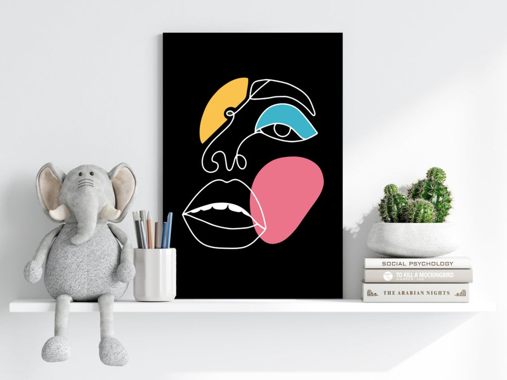 Black One Line Colorblock Face Aluminum Print