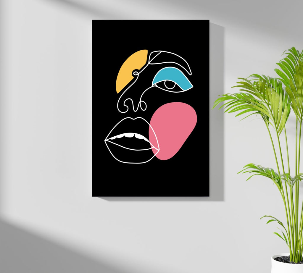 Black One Line Colorblock Face Aluminum Print