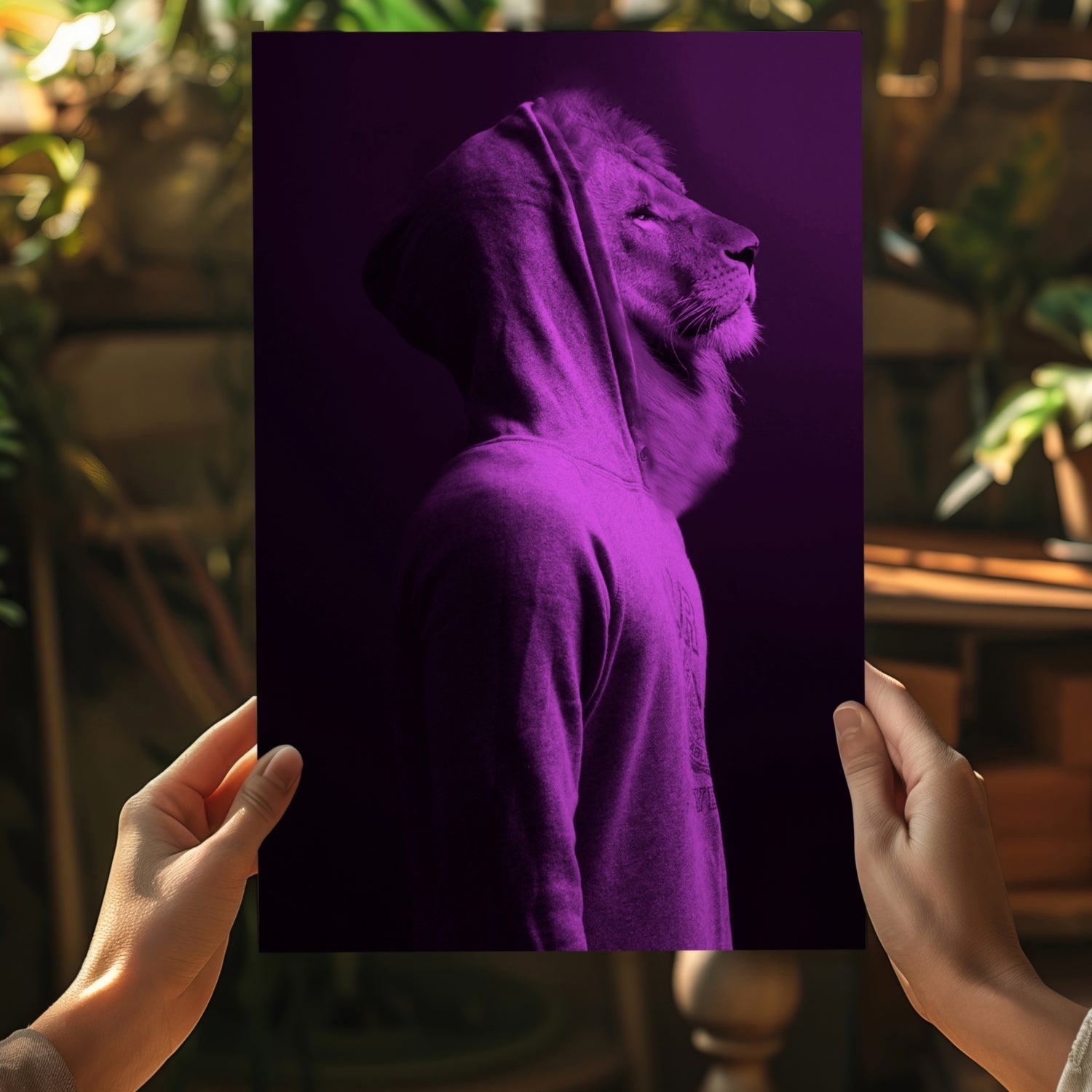 Purple Lion in Hoodie Aluminum Print