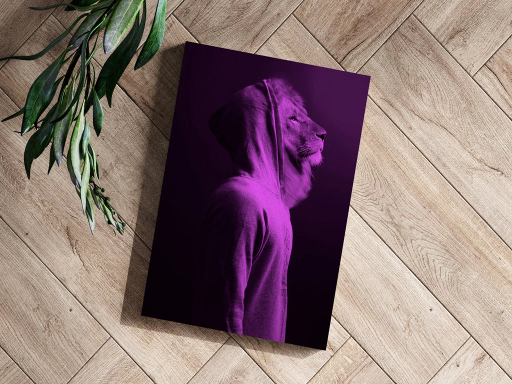 Purple Lion in Hoodie Aluminum Print