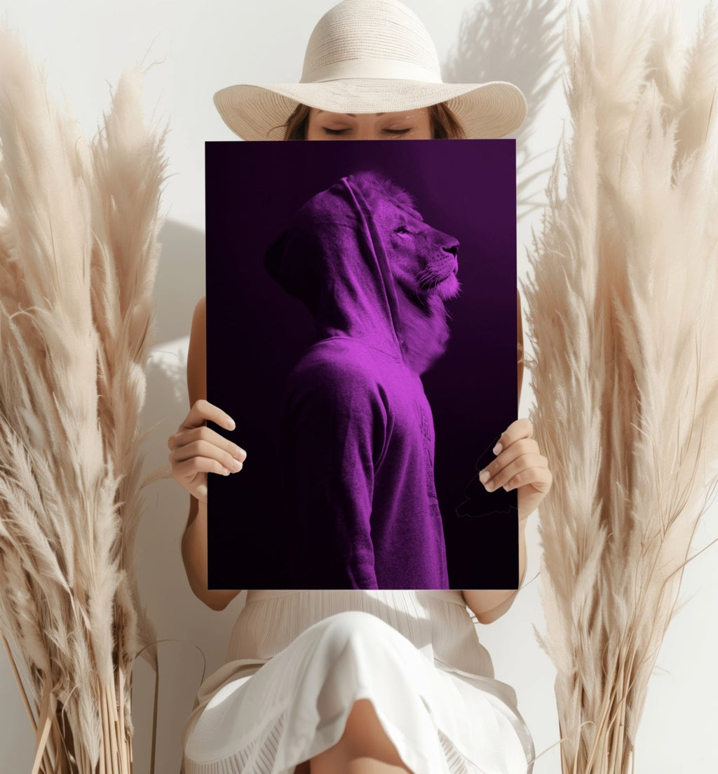 Purple Lion in Hoodie Aluminum Print