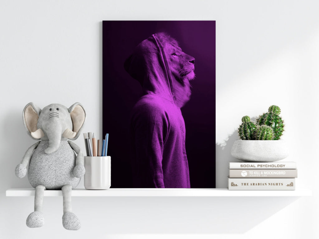 Purple Lion in Hoodie Aluminum Print