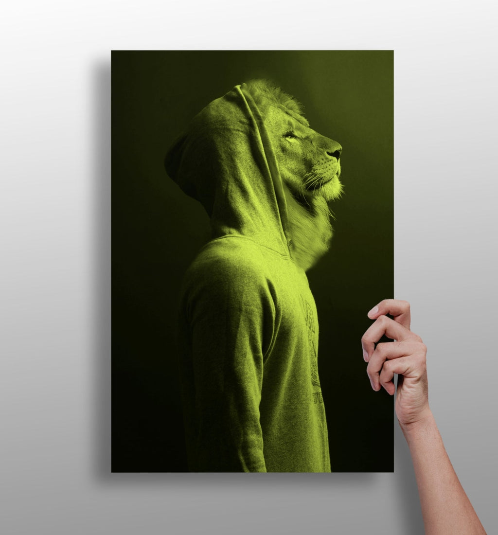 Lime Lion in Hoodie Aluminum Print