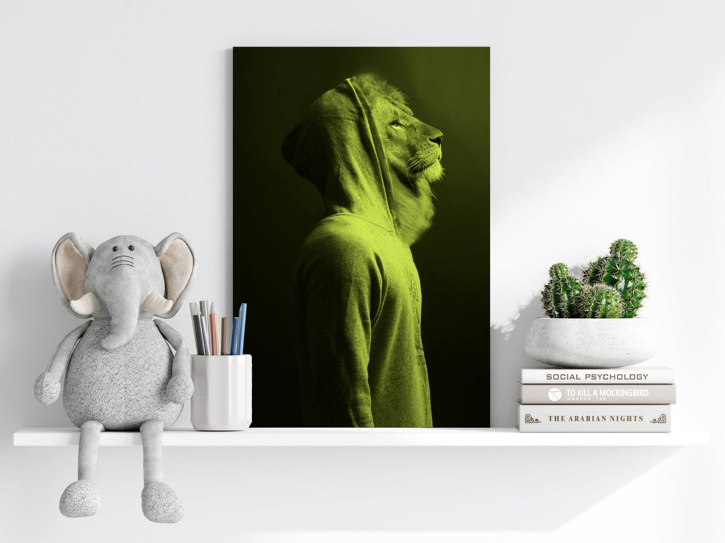 Lime Lion in Hoodie Aluminum Print