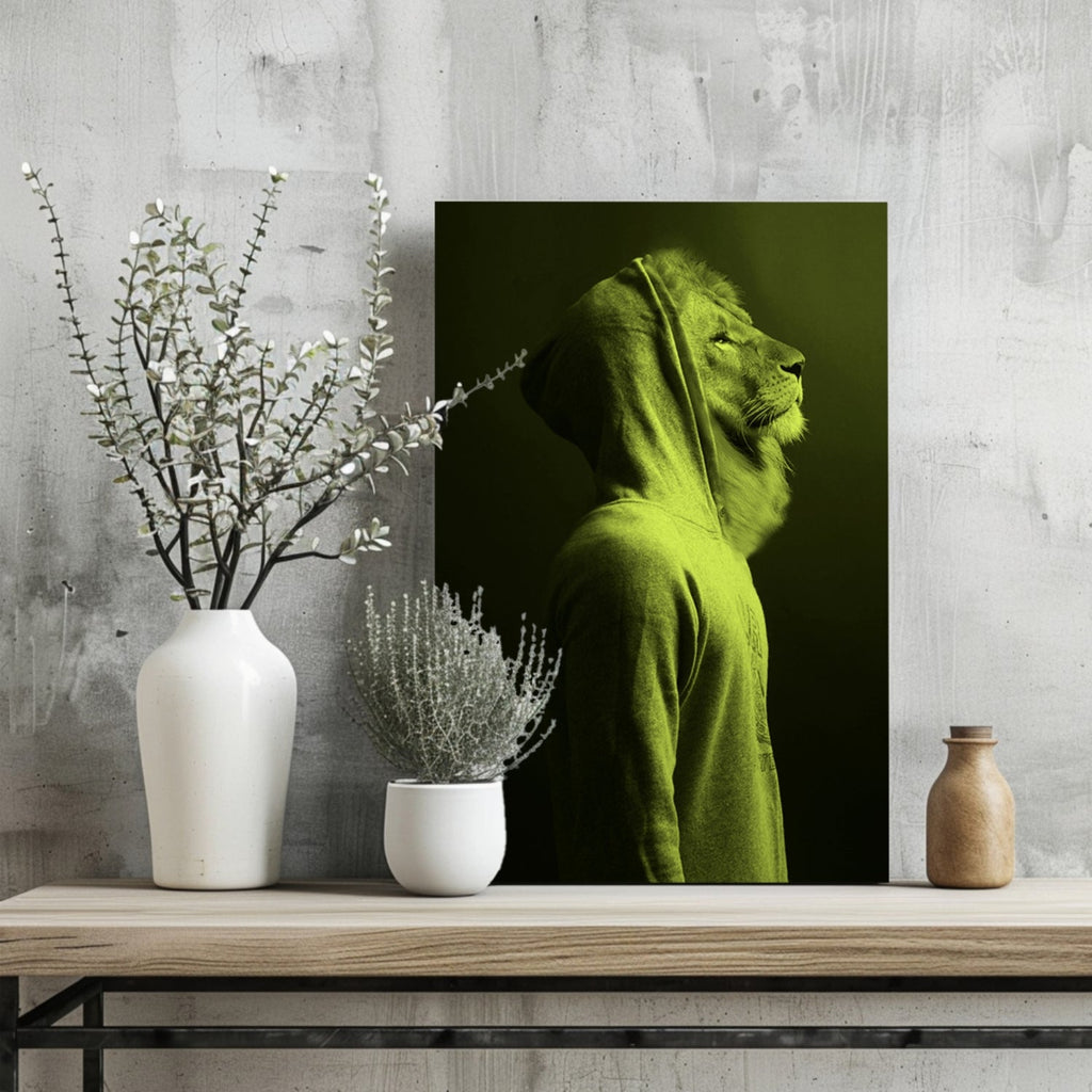 Lime Lion in Hoodie Aluminum Print
