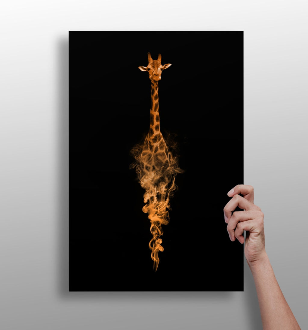Orange Smoke Silhouette Giraffe Aluminum Print