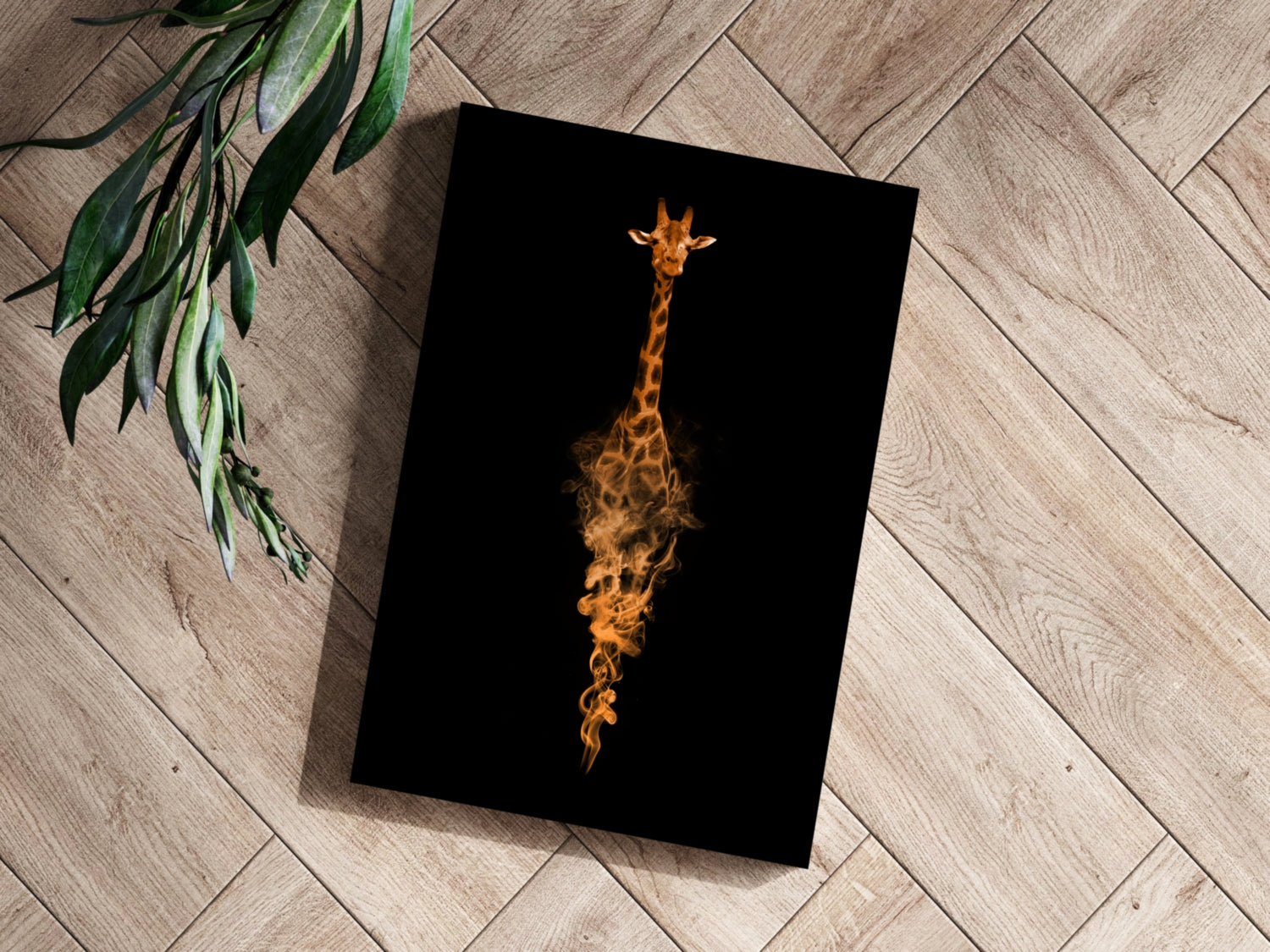 Orange Smoke Silhouette Giraffe Aluminum Print