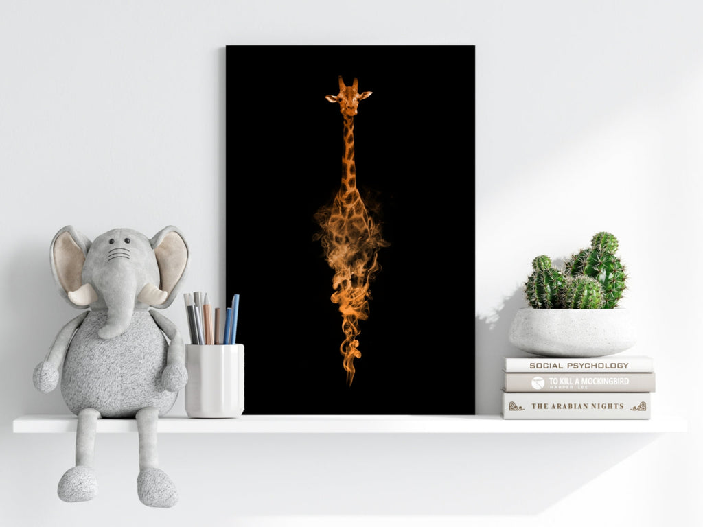 Orange Smoke Silhouette Giraffe Aluminum Print